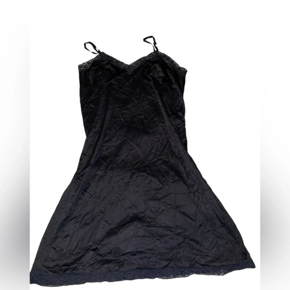 womens Vintage 90s Vanity Fair Black Slip lace midi Dress‎ 42 TT